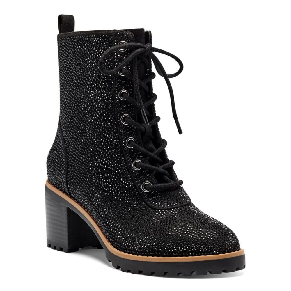 INC Womens Black Glitter Samira Round Toe Block Heel Lace-Up Booties 5.5 M